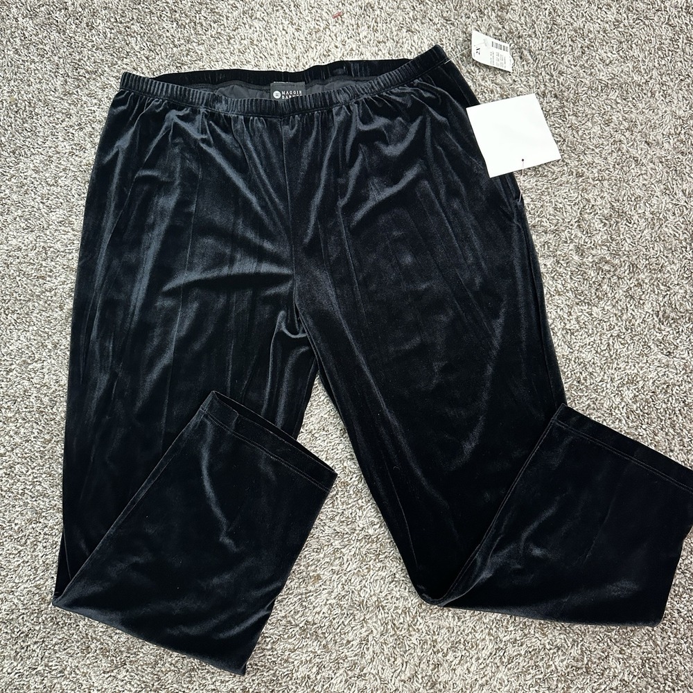 Maggie Barnes‎ Womens Pants Pull On Stretch Velvet Plus Size 2X Black Party NWT